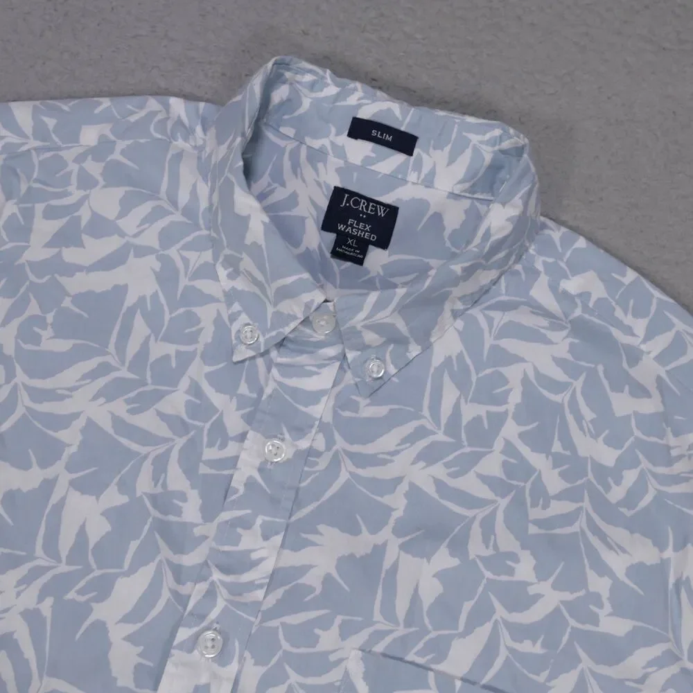 J Crew Floral Shirt Mens XL SLIM Gray Short Sleeve Button Down